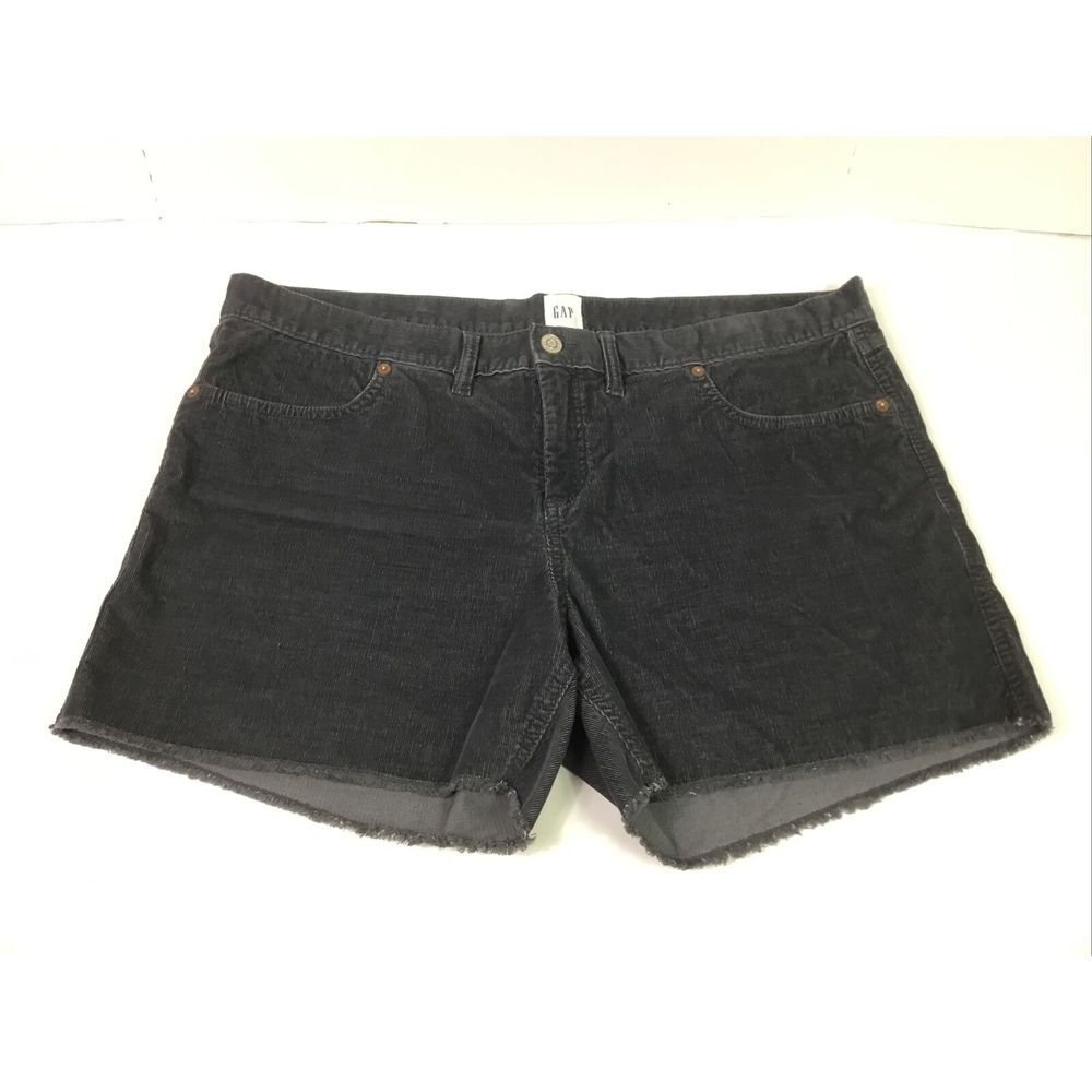 Gap Corduroy Shorts‎ Womens  Size 16 Dark Gray Frayed Hem Soft Stretch waist 40